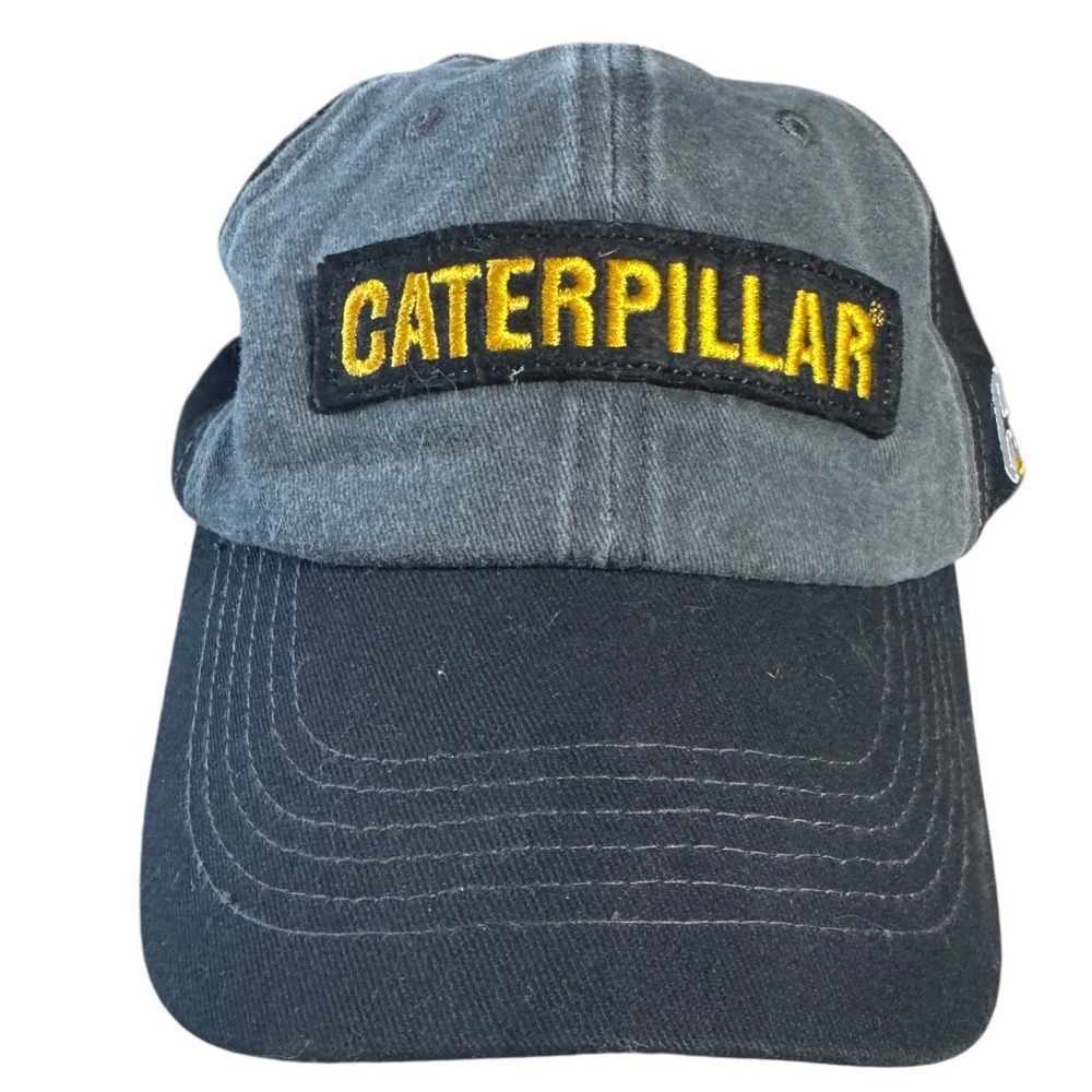 Caterpillar Mens Hat OSFM Black Gray Cotton Solid Adjustable Logo Workwear Cap